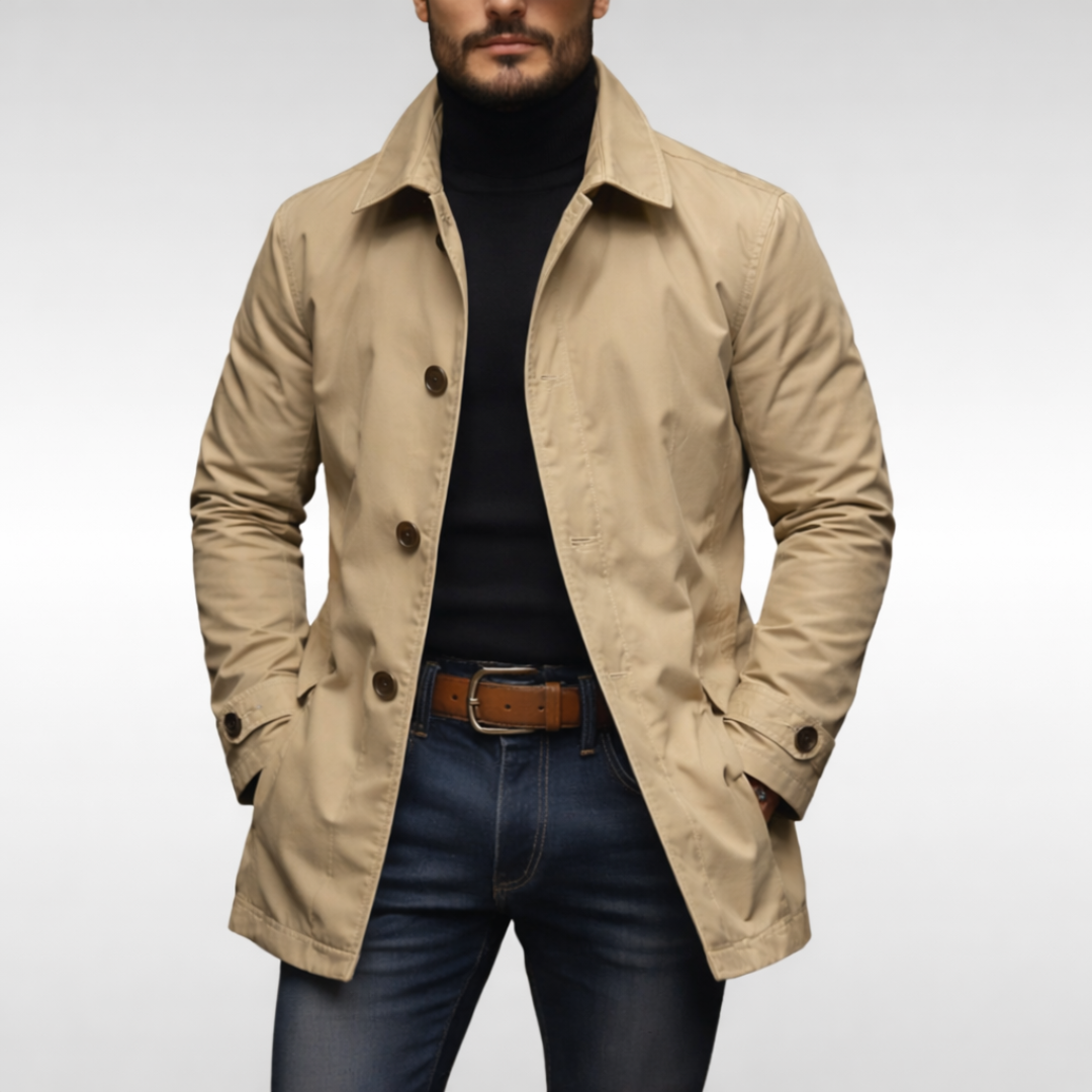 Mittellanger Herrenmantel mit Knopfleiste-Coats for men-Alpenkind