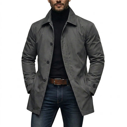 Mittellanger Herrenmantel mit Knopfleiste-Coats for men-Alpenkind