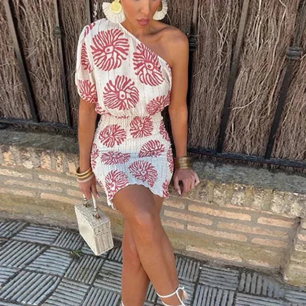 One-Shoulder Mini-Smockkleid für Damen-Mini Dress-Alpenkind