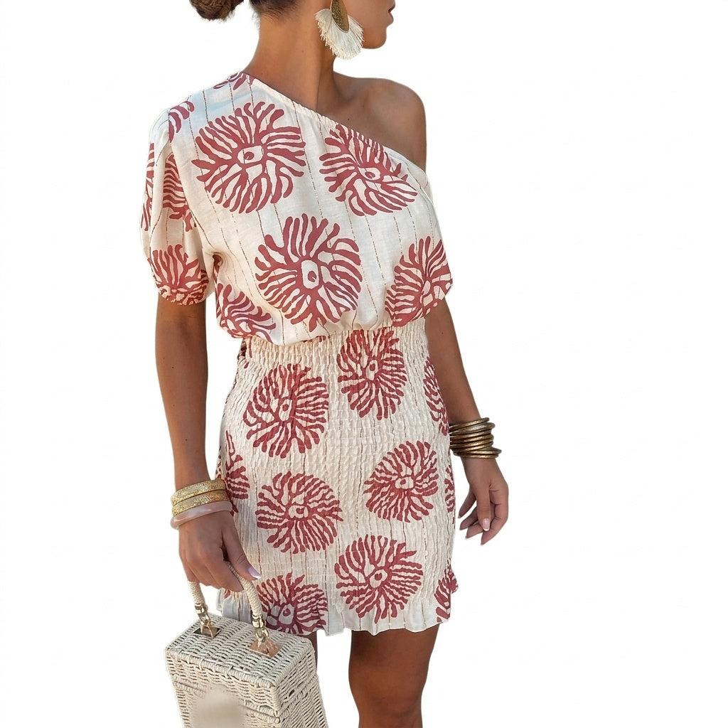 One-Shoulder Mini-Smockkleid für Damen-Mini Dress-Alpenkind