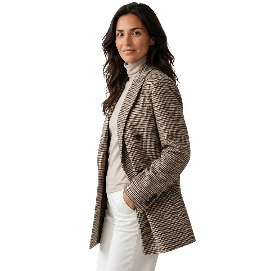 Oversized-Blazer mit Hahnentrittmuster für Damen-Blazer for women-Alpenkind