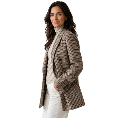 Oversized-Blazer mit Hahnentrittmuster für Damen-Blazer for women-Alpenkind