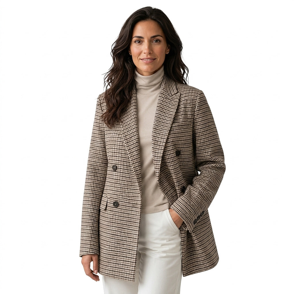 Oversized-Blazer mit Hahnentrittmuster für Damen-Blazer for women-Alpenkind