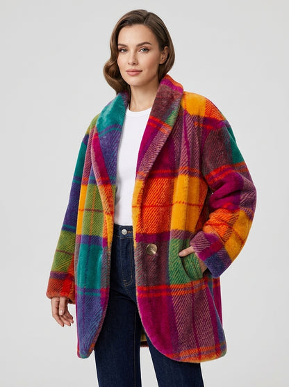 Oversized Damen-Mantel mit Karomuster-Coats for Women-Alpenkind