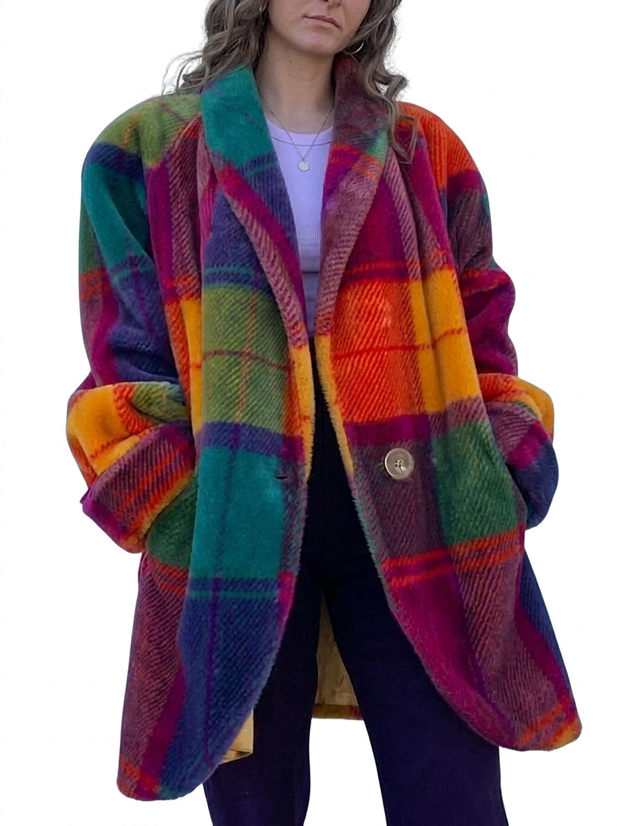 Oversized Damen-Mantel mit Karomuster-Coats for Women-Alpenkind