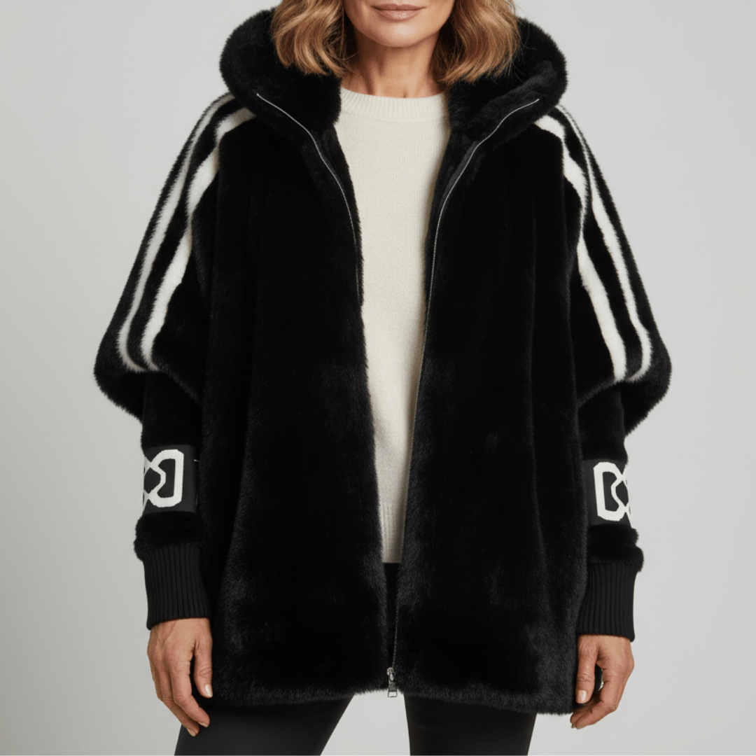 Oversized Damenjacke aus Kunstfell mit Kapuze-Jacket for women-Alpenkind
