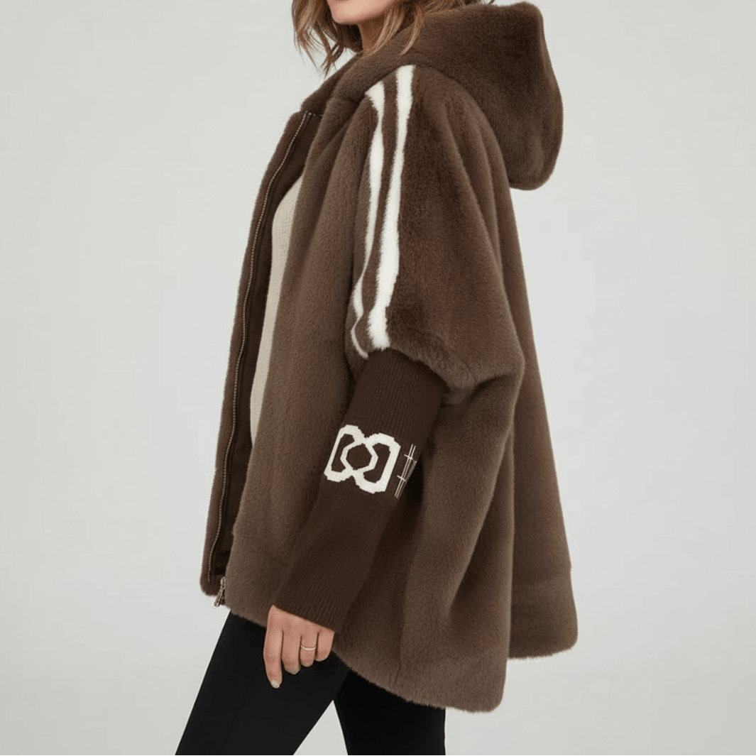 Oversized Damenjacke aus Kunstfell mit Kapuze-Jacket for women-Alpenkind