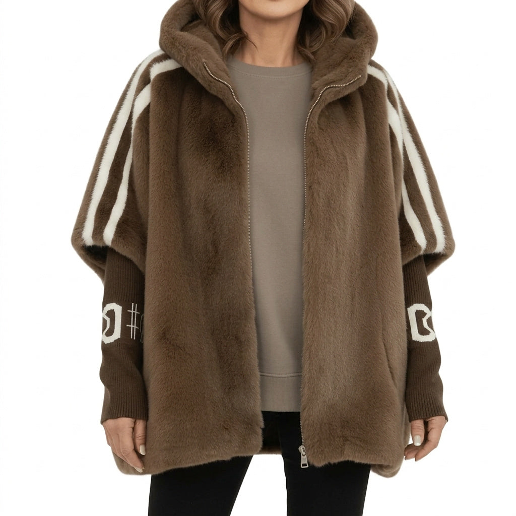 Oversized Damenjacke aus Kunstfell mit Kapuze-Jacket for women-Alpenkind