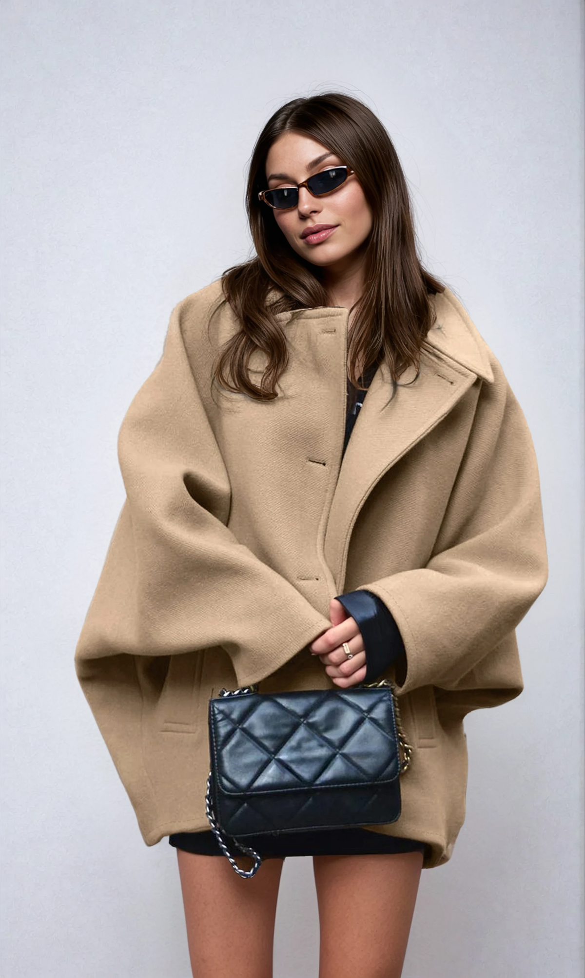 Oversized Damenmantel aus Wollmischgewebe mit Knopfverschluss-Coats for women-Alpenkind