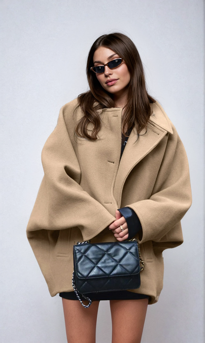 Oversized Damenmantel aus Wollmischgewebe mit Knopfverschluss-Coats for women-Alpenkind