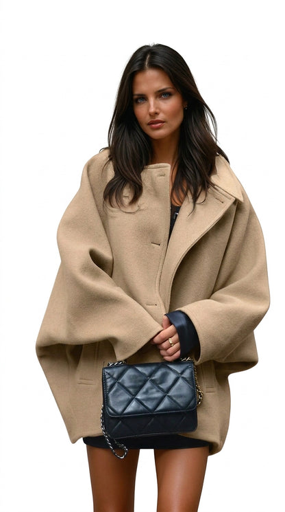 Oversized Damenmantel aus Wollmischgewebe mit Knopfverschluss-Coats for women-Alpenkind
