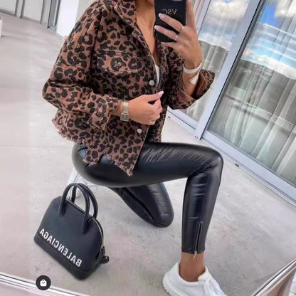 Oversized Jeansjacke mit Leopardenmuster für Damen-Jacket for women-Alpenkind