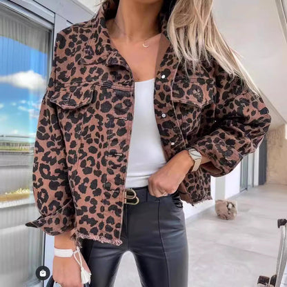 Oversized Jeansjacke mit Leopardenmuster für Damen-Jacket for women-Alpenkind