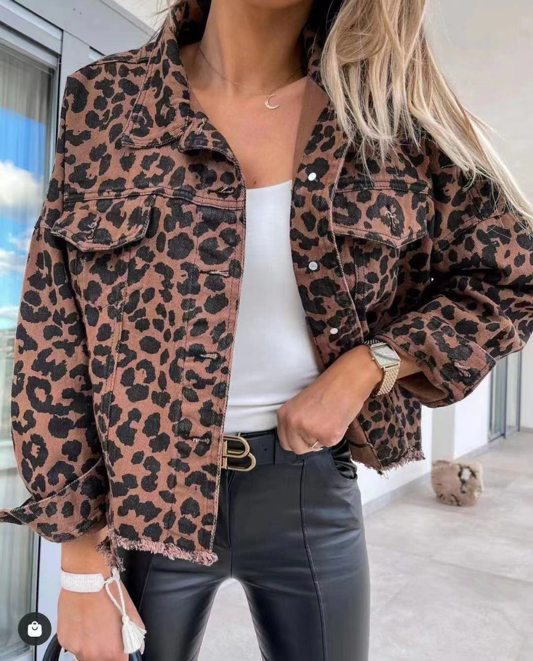 Oversized Jeansjacke mit Leopardenmuster für Damen-Jacket for women-Alpenkind