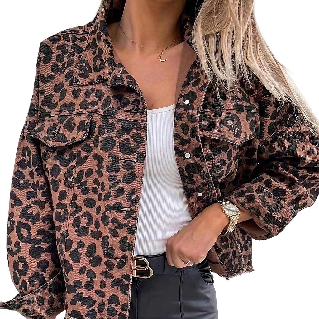 Oversized Jeansjacke mit Leopardenmuster für Damen-Jacket for women-Alpenkind
