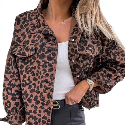 Oversized Jeansjacke mit Leopardenmuster für Damen-Jacket for women-Alpenkind