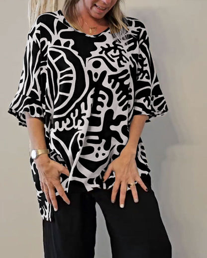 Oversized Tunika-Oberteil mit abstraktem Druck für Damen-Tops for women-Alpenkind