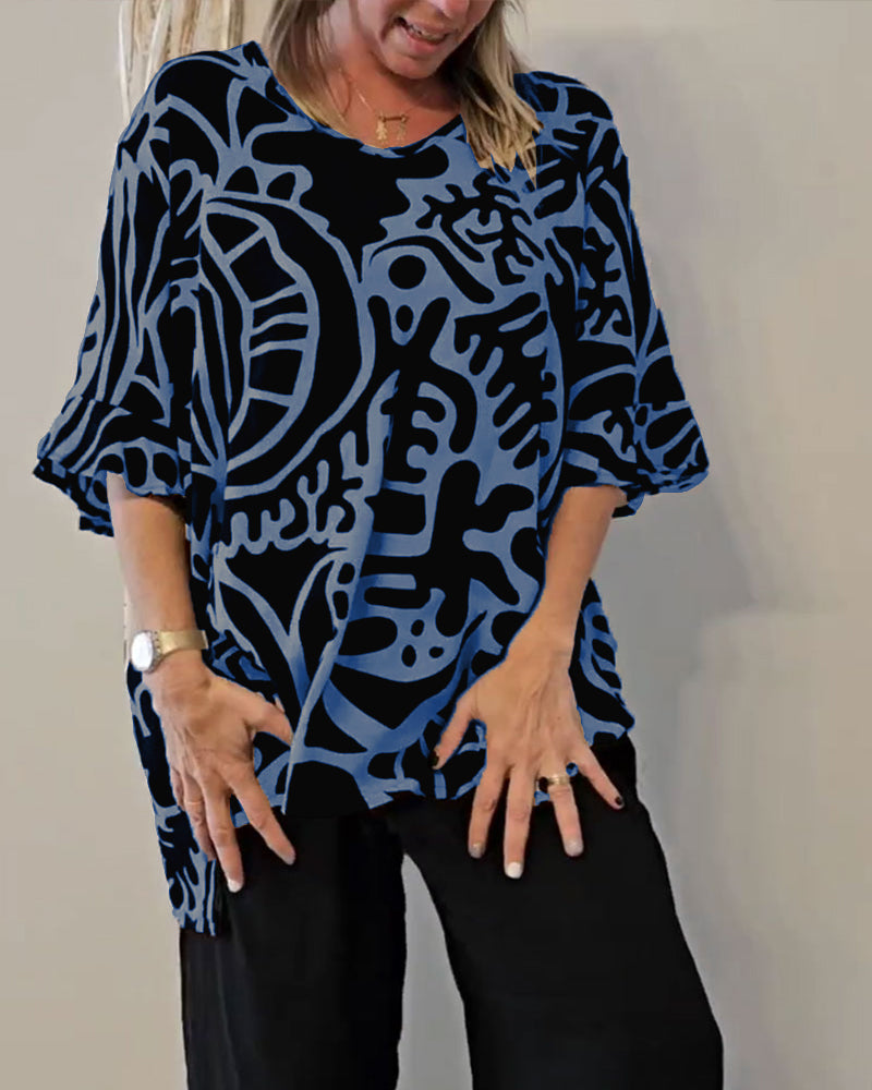 Oversized Tunika-Oberteil mit abstraktem Druck für Damen-Tops for women-Alpenkind