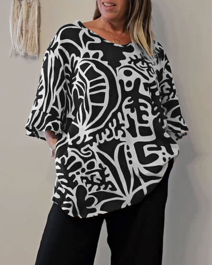 Oversized Tunika-Oberteil mit abstraktem Druck für Damen-Tops for women-Alpenkind