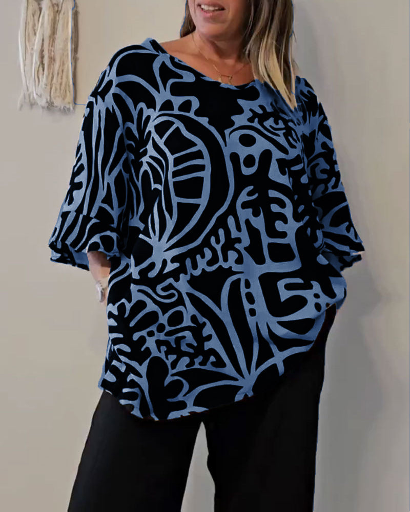 Oversized Tunika-Oberteil mit abstraktem Druck für Damen-Tops for women-Alpenkind