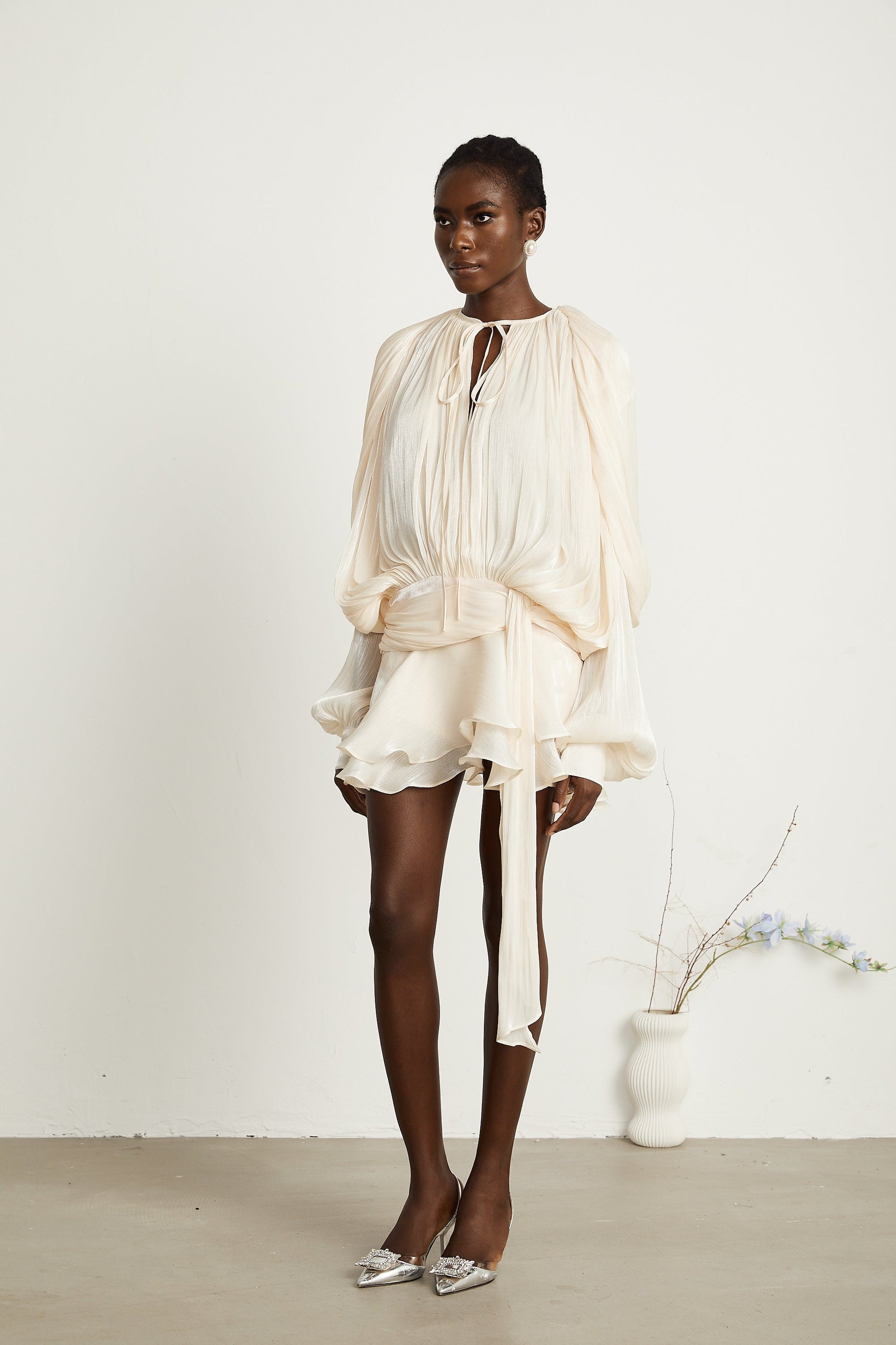 Plissee-Minikleid mit Rüschen und Schärpe für Damen-Mini Dress-Alpenkind
