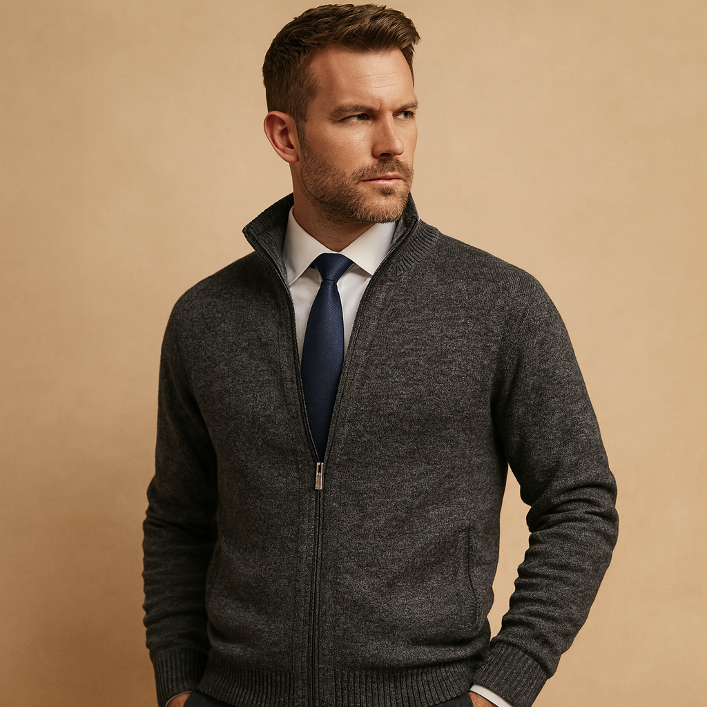 Strickjacke mit Stehkragen und Reißverschluss für Herren-Sweaters for men-Alpenkind