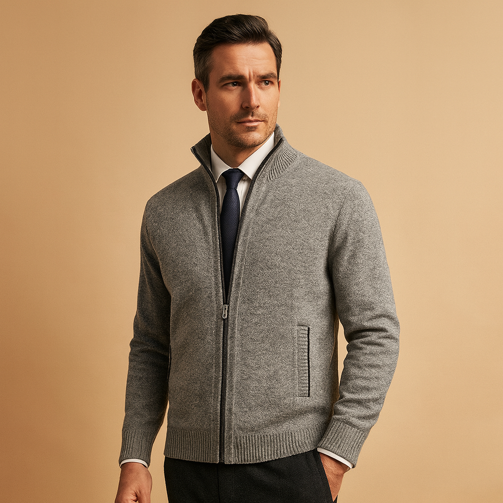 Strickjacke mit Stehkragen und Reißverschluss für Herren-Sweaters for men-Alpenkind