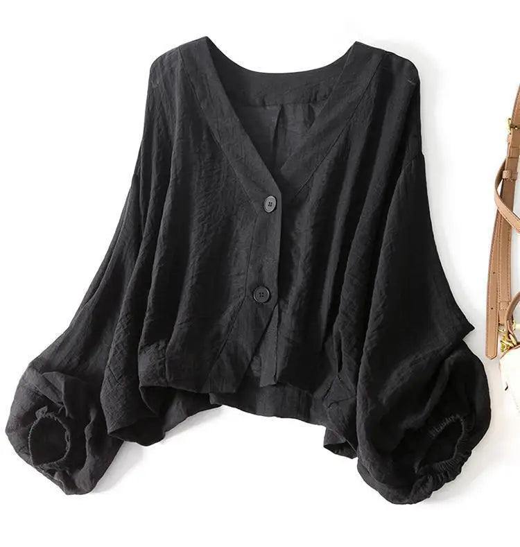 Strukturierte Damenbluse mit V-Ausschnitt und Knöpfen-Blouses for women-Alpenkind