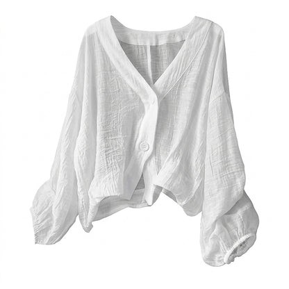 Strukturierte Damenbluse mit V-Ausschnitt und Knöpfen-Blouses for women-Alpenkind