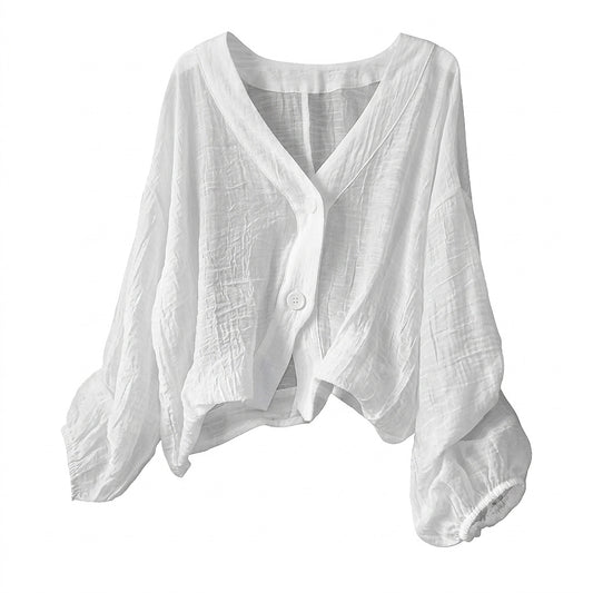 Strukturierte Damenbluse mit V-Ausschnitt und Knöpfen-Blouses for women-Alpenkind