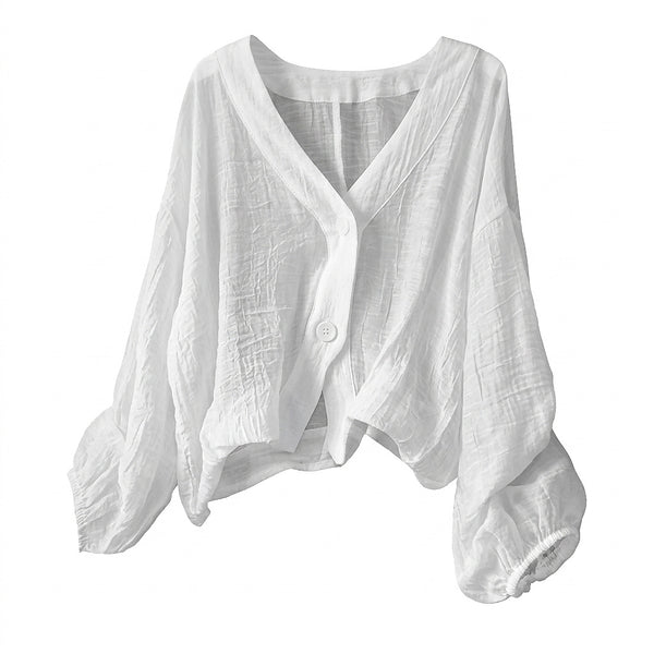 Strukturierte Damenbluse mit V-Ausschnitt und Knöpfen-Blouses for women-Alpenkind