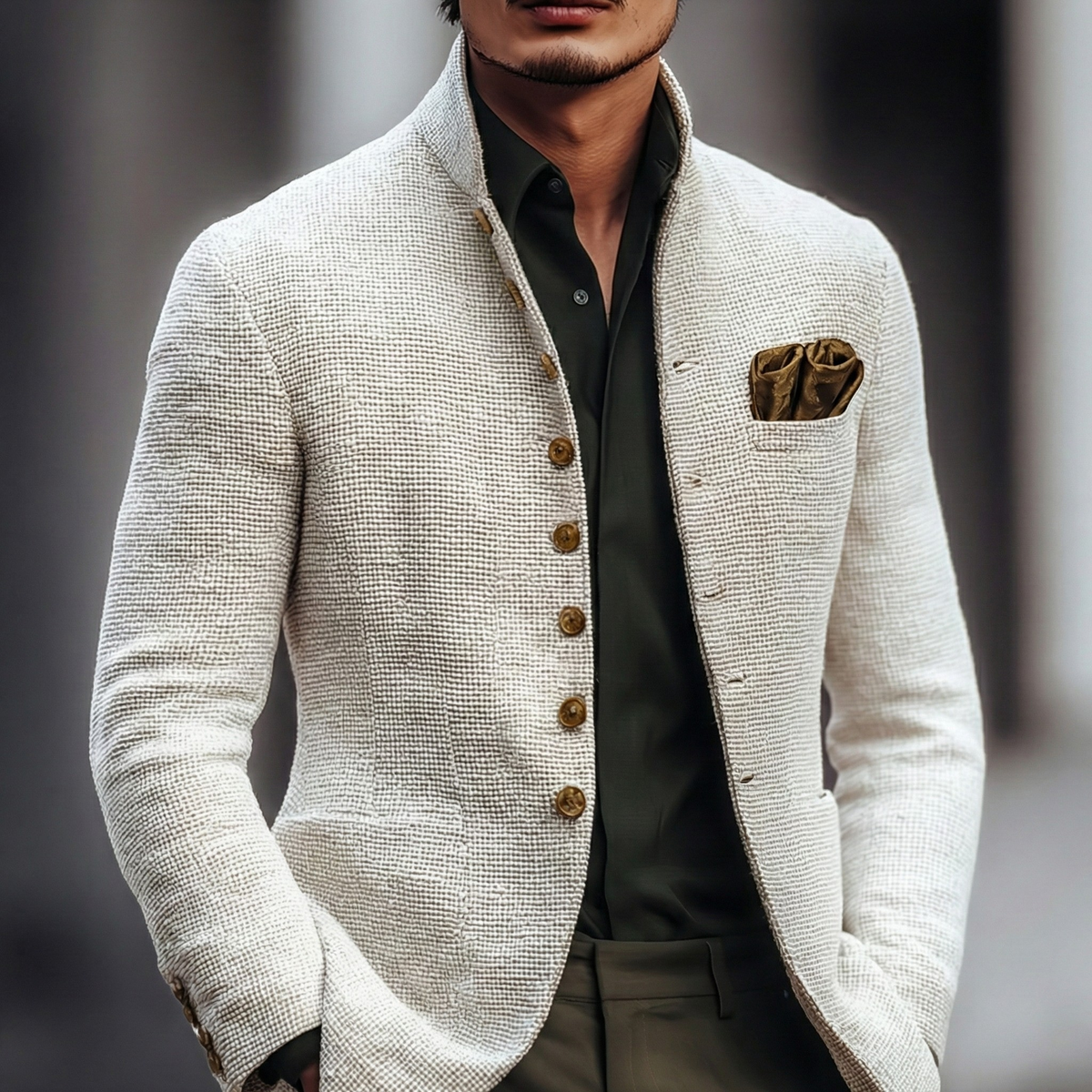 Strukturierte Herrenjacke mit Stehkragen-Cardigan for men-Alpenkind