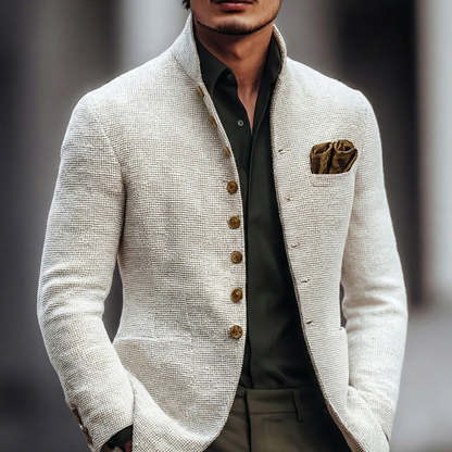 Strukturierte Herrenjacke mit Stehkragen-Cardigan for men-Alpenkind
