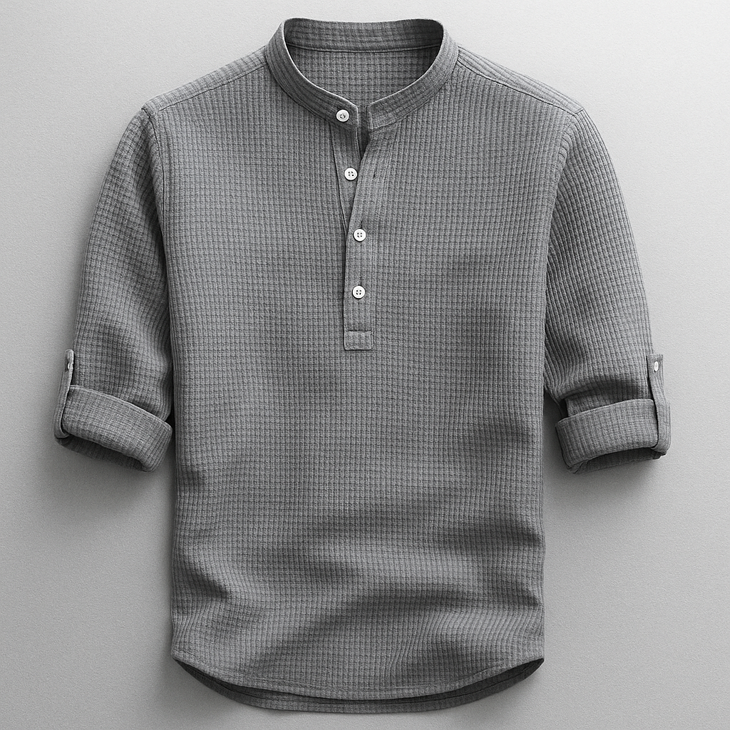 Strukturiertes Herrenhemd mit Stehkragen-Shirts for men-Alpenkind