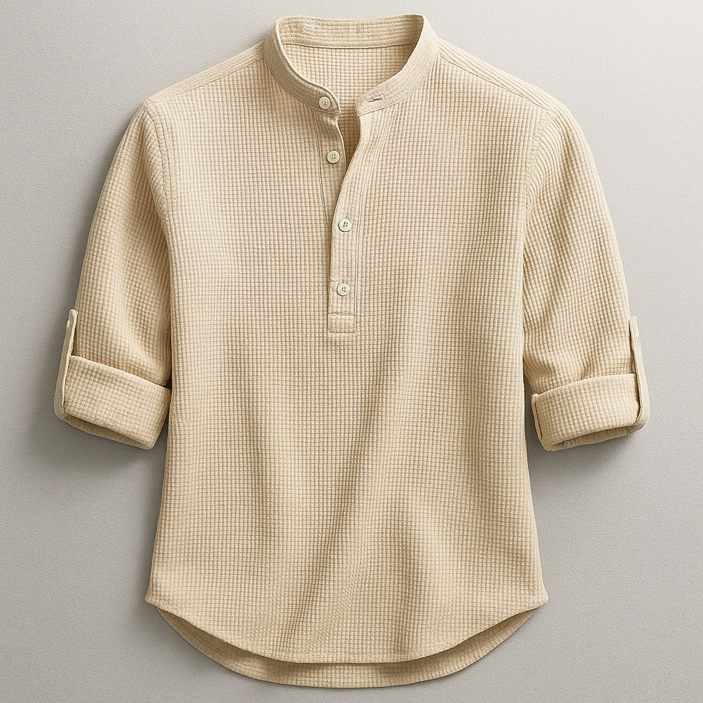 Strukturiertes Herrenhemd mit Stehkragen-Shirts for men-Alpenkind