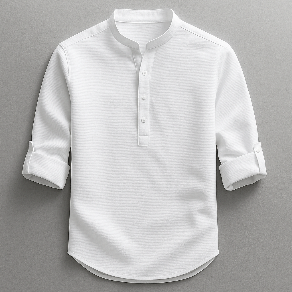 Strukturiertes Herrenhemd mit Stehkragen-Shirts for men-Alpenkind