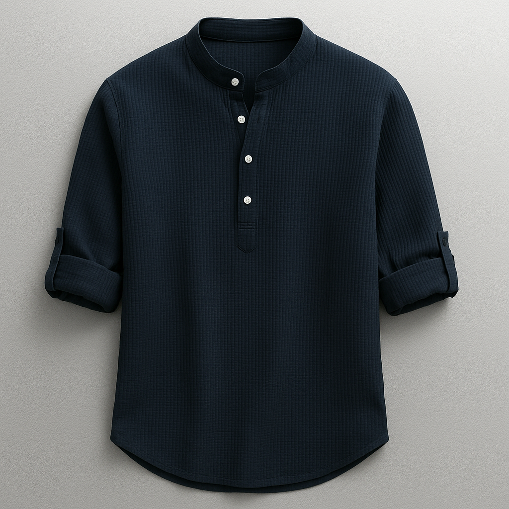 Strukturiertes Herrenhemd mit Stehkragen-Shirts for men-Alpenkind