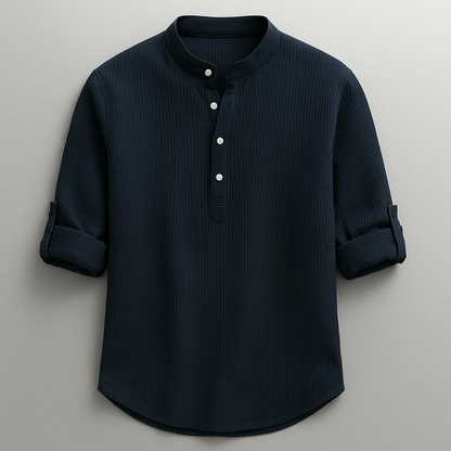 Strukturiertes Herrenhemd mit Stehkragen-Shirts for men-Alpenkind