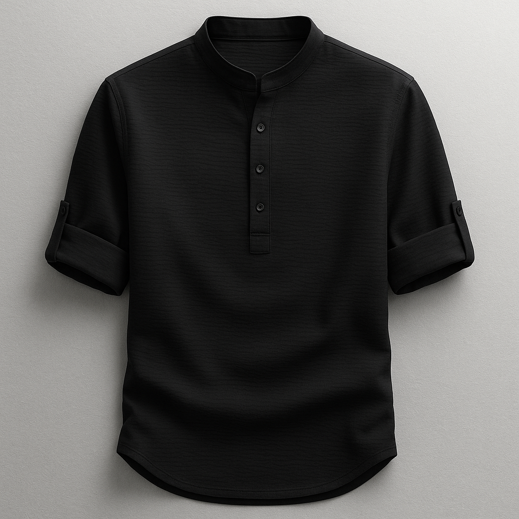 Strukturiertes Herrenhemd mit Stehkragen-Shirts for men-Alpenkind