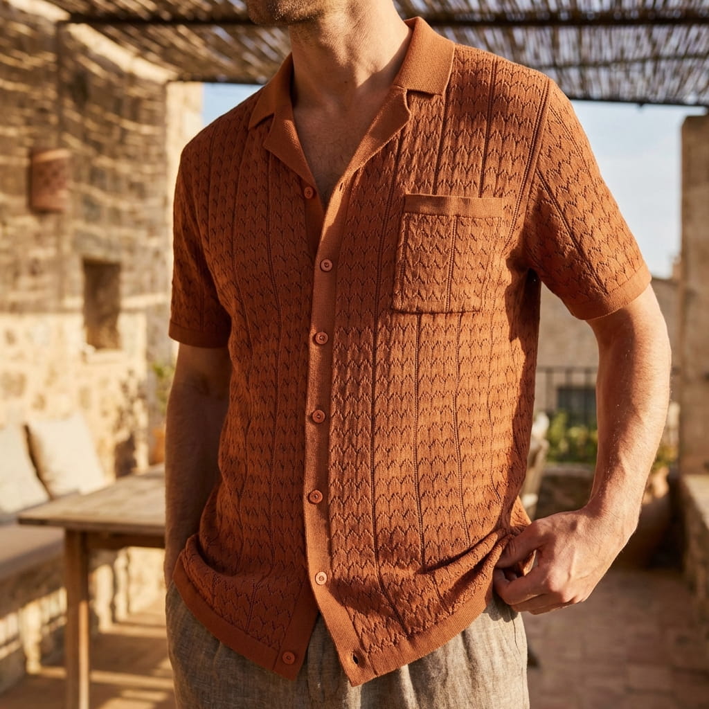 Strukturiertes Kurzarm-Strickpolo für Herren-Shirts for men-Alpenkind