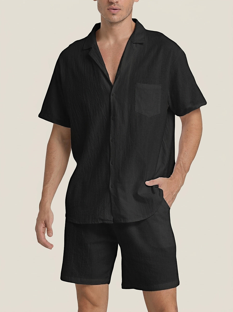 Strukturiertes Web-Set aus Hemd und Shorts für Herren-Men's Sets-Alpenkind