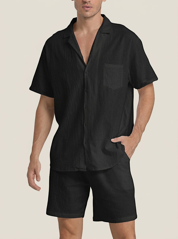 Strukturiertes Web-Set aus Hemd und Shorts für Herren-Men's Sets-Alpenkind