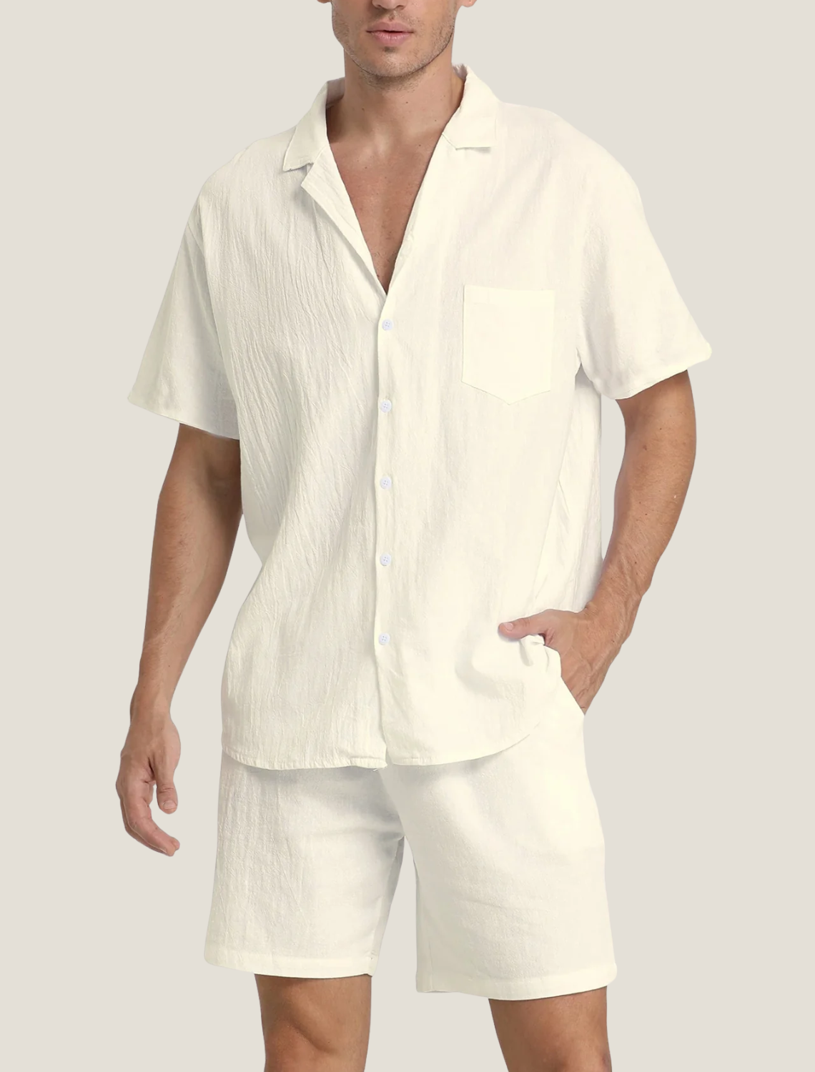 Strukturiertes Web-Set aus Hemd und Shorts für Herren-Men's Sets-Alpenkind