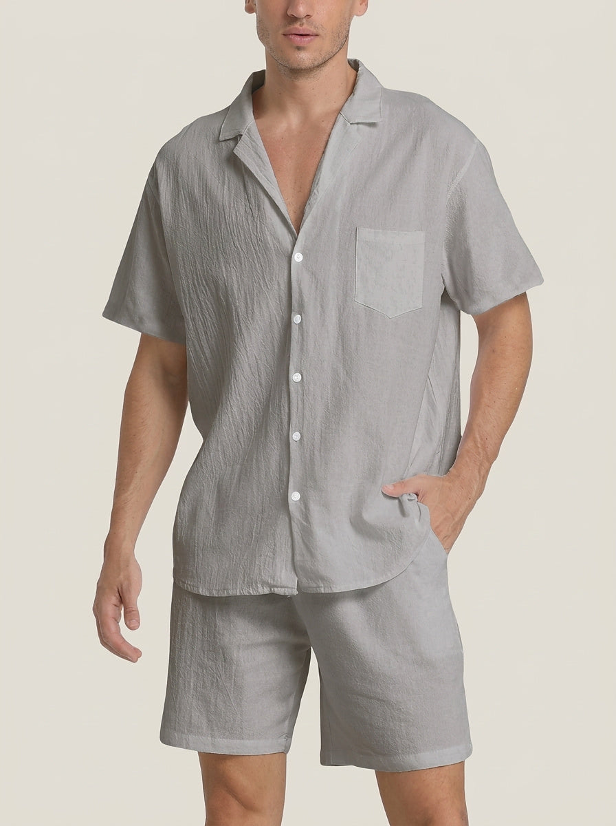 Strukturiertes Web-Set aus Hemd und Shorts für Herren-Men's Sets-Alpenkind