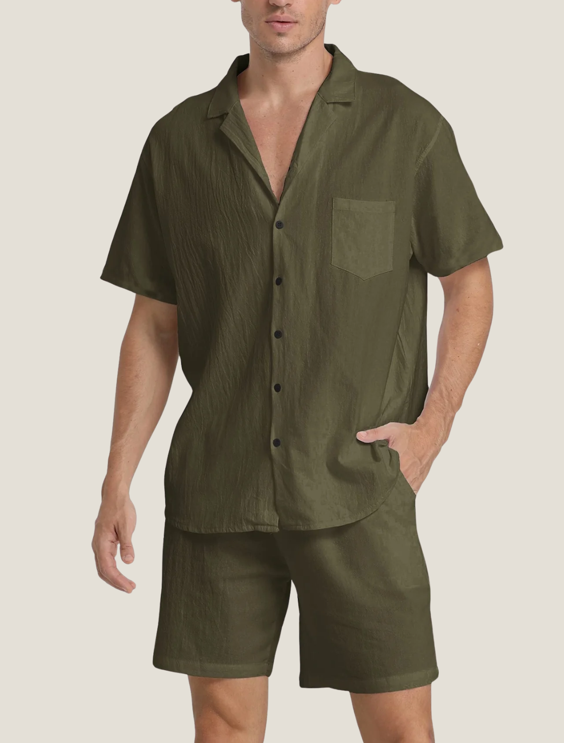 Strukturiertes Web-Set aus Hemd und Shorts für Herren-Men's Sets-Alpenkind