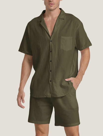 Strukturiertes Web-Set aus Hemd und Shorts für Herren-Men's Sets-Alpenkind