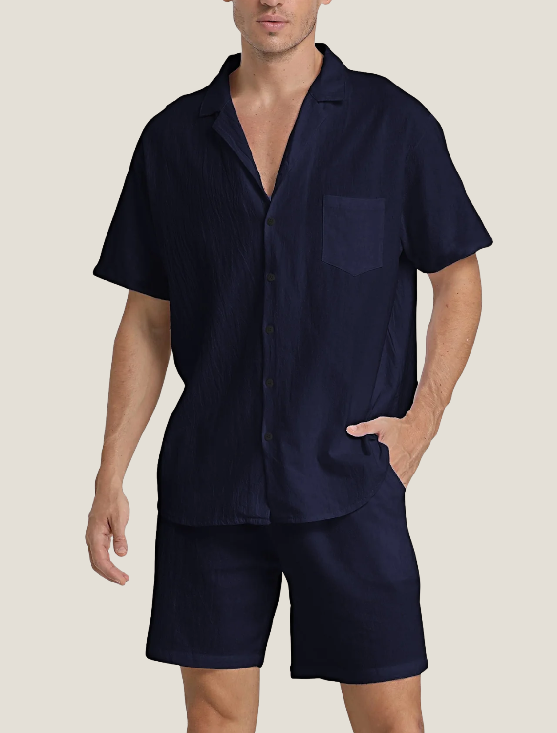 Strukturiertes Web-Set aus Hemd und Shorts für Herren-Men's Sets-Alpenkind