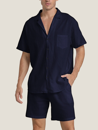 Strukturiertes Web-Set aus Hemd und Shorts für Herren-Men's Sets-Alpenkind