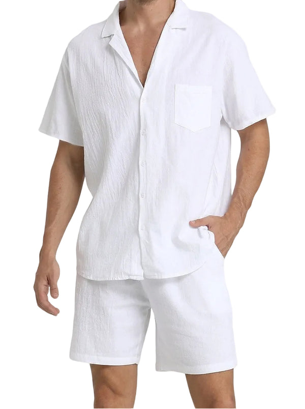 Strukturiertes Web-Set aus Hemd und Shorts für Herren-Men's Sets-Alpenkind