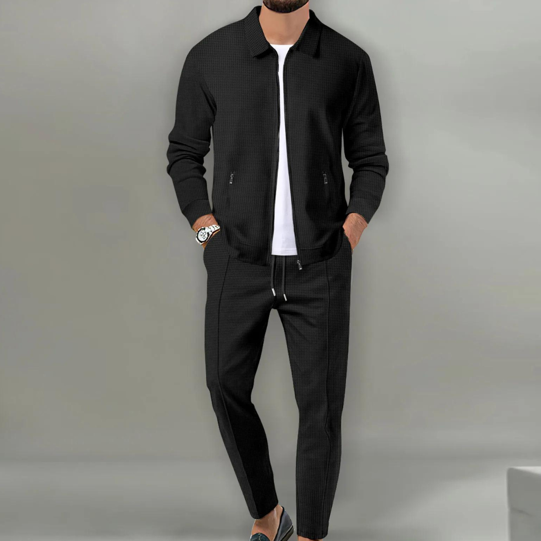 Strukturiertes Zip-Up-Jacken- und Hosen-Set für Herren-Sets for Men-Alpenkind
